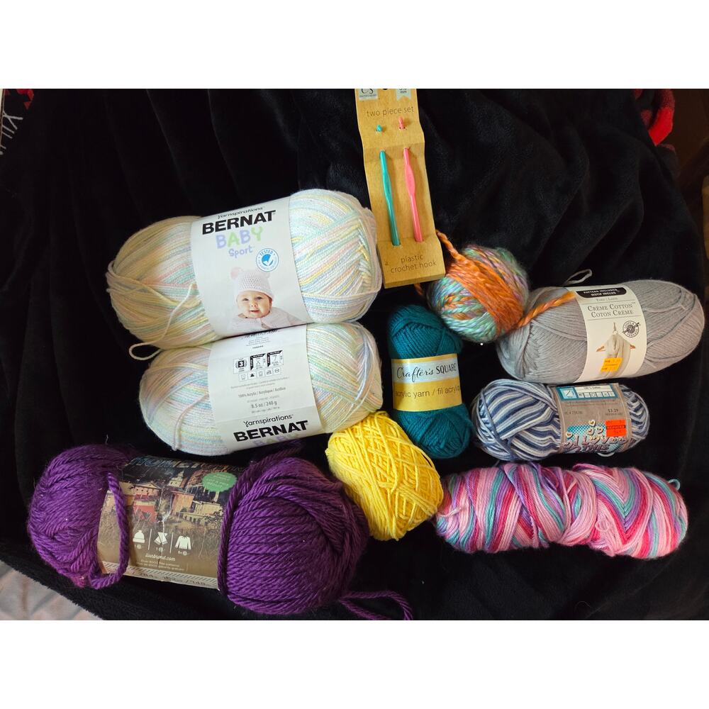 Lot of 9 rolls of Yarn - 2 x Bernat Baby Sport and some other brands/colors